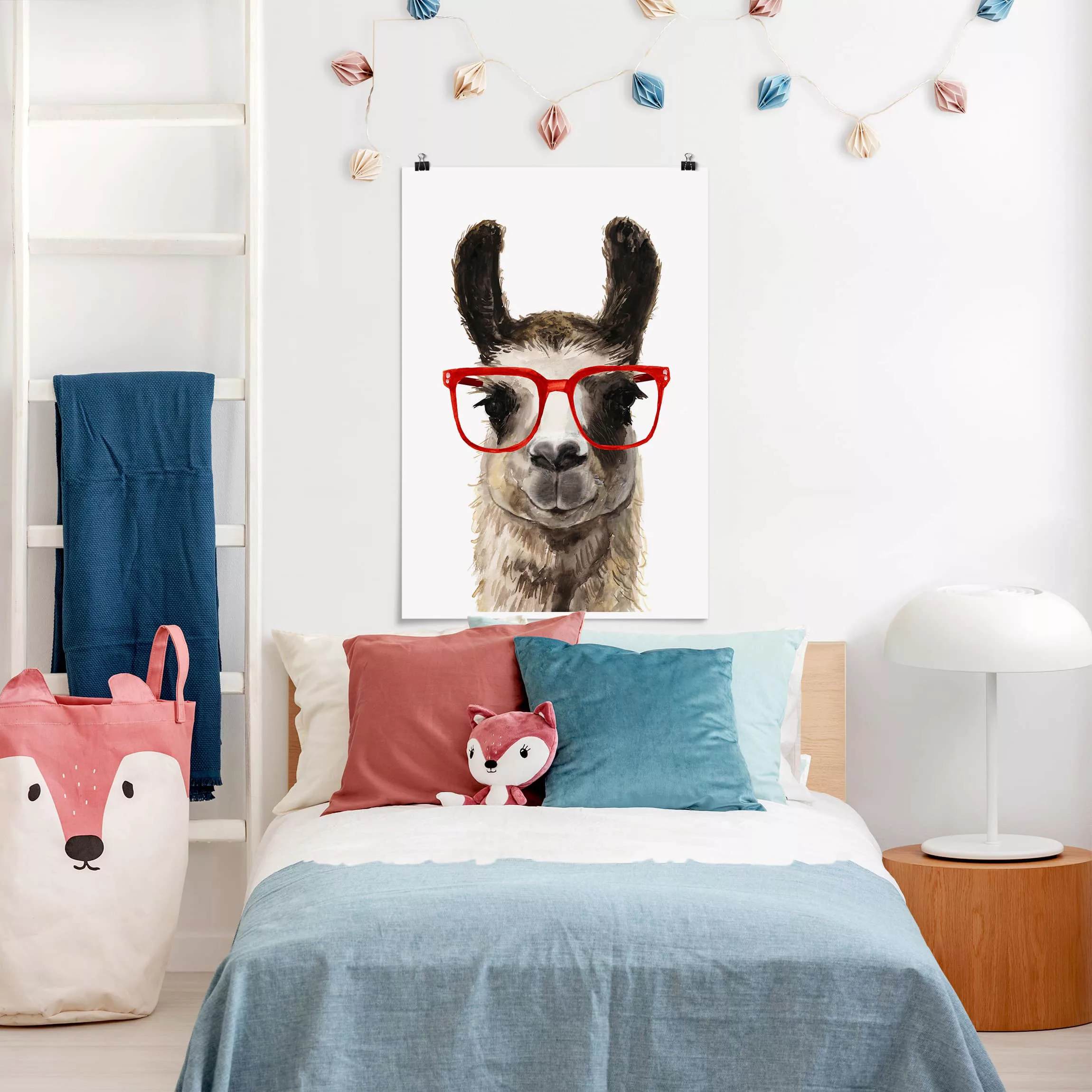 Poster Kinderzimmer - Hochformat Hippes Lama mit Brille II günstig online kaufen