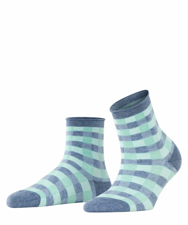 Burlington Sporty Vichy Damen Socken, 36-41, Blau, AnderesMuster, Baumwolle günstig online kaufen