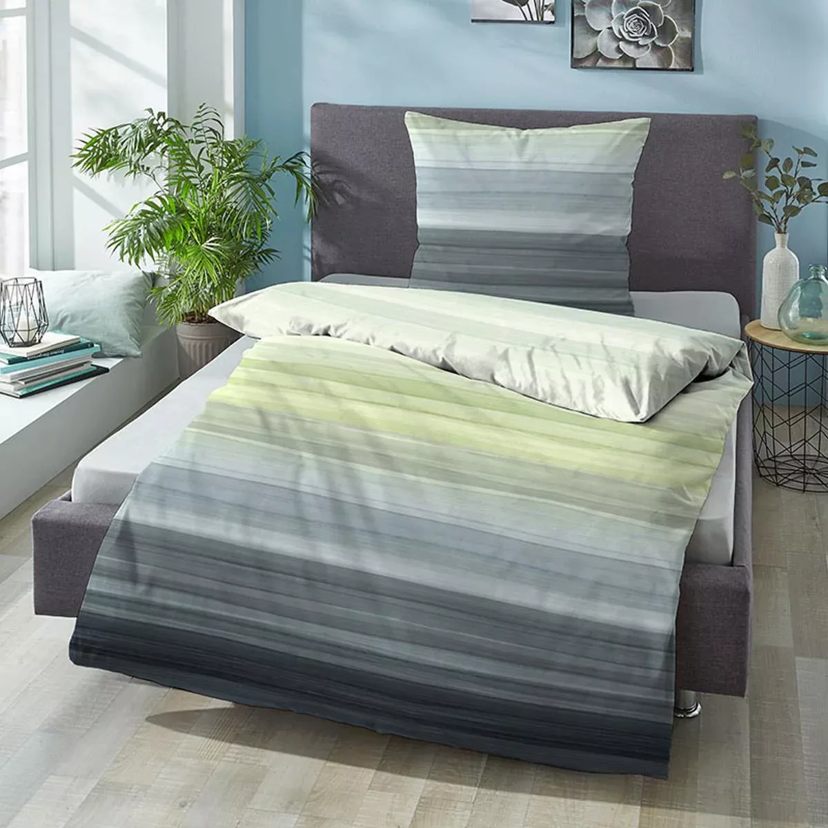 Bettwäsche Sympathica Satin 0614610-426 grün Streifen 155x220 günstig online kaufen