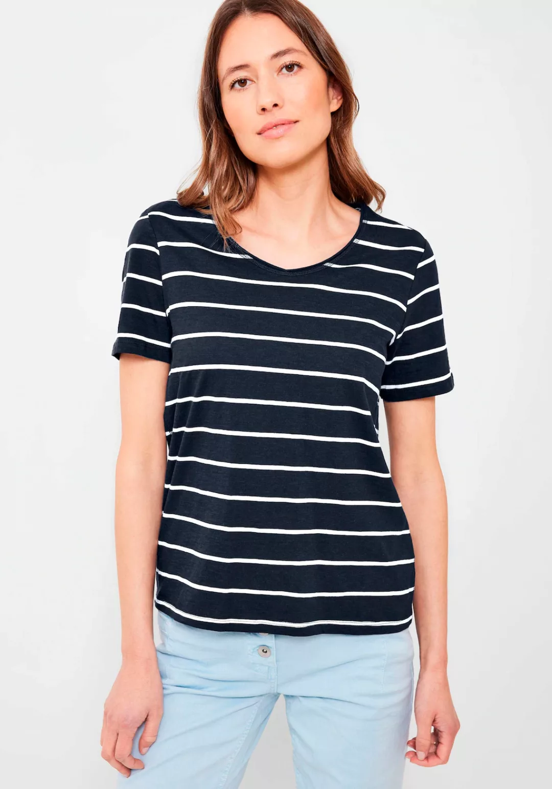 Cecil T-Shirt, mit Rollkante am Ausschnitt günstig online kaufen