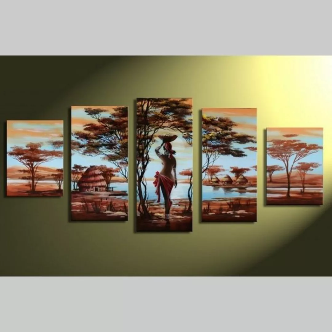 5 Leinwandbilder AFRIKA Frau (2) 150 x 70cm Handgemalt günstig online kaufen