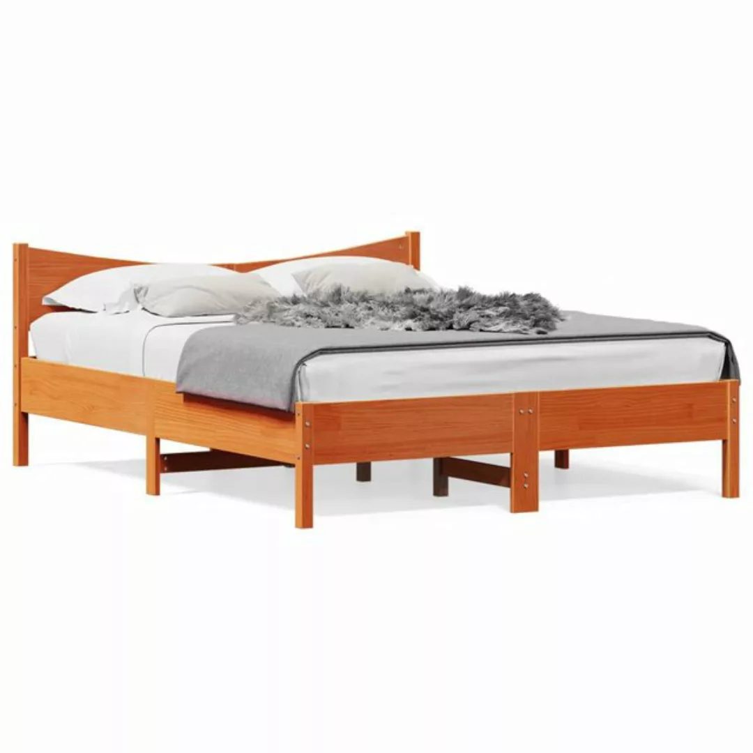 vidaXL Bett Massivholzbett ohne Matratze Wachsbraun 160x200 Kiefernholz günstig online kaufen