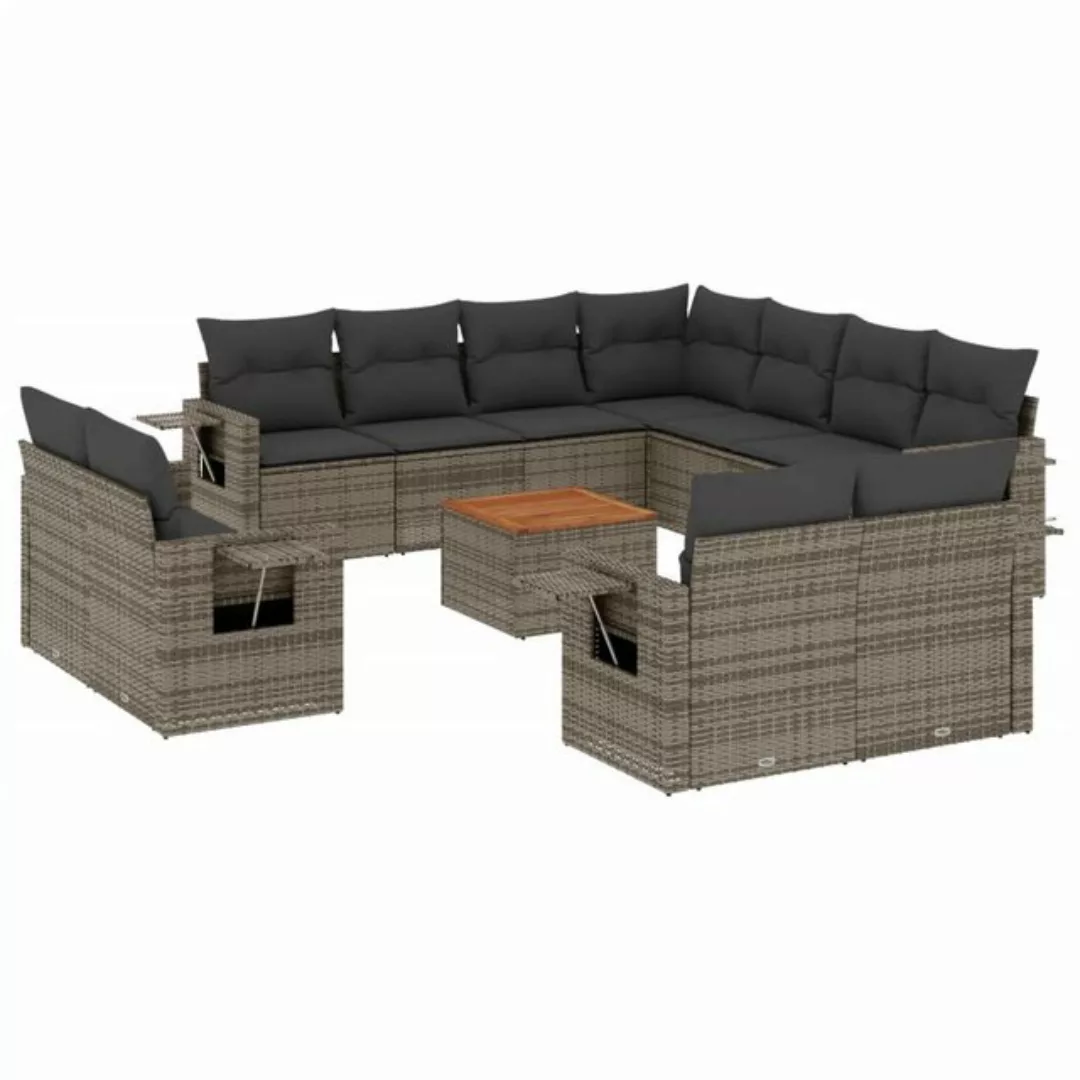vidaXL Loungesofa 12-tlg. Garten-Sofagarnitur mit Kissen Grau Poly Rattan, günstig online kaufen