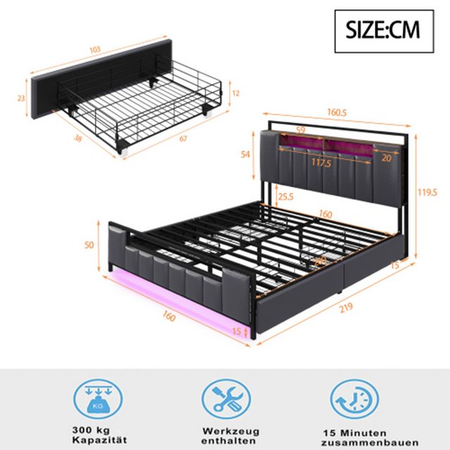 XDeer Polsterbett Polsterbett,Multifunktionsbett mit LED-Licht, mit USB-Ste günstig online kaufen