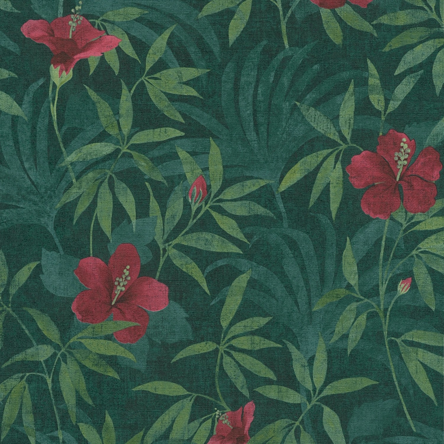 Bricoflor Tropical Tapete Floral Hibiskus Vliestapete mit Tropische Blätter günstig online kaufen