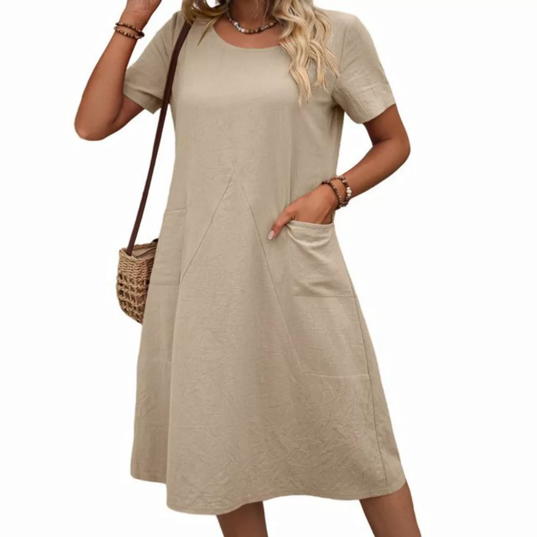 ZWY Dirndl Lockeres, kurzärmliges Kleid aus Baumwolle und Leinen günstig online kaufen