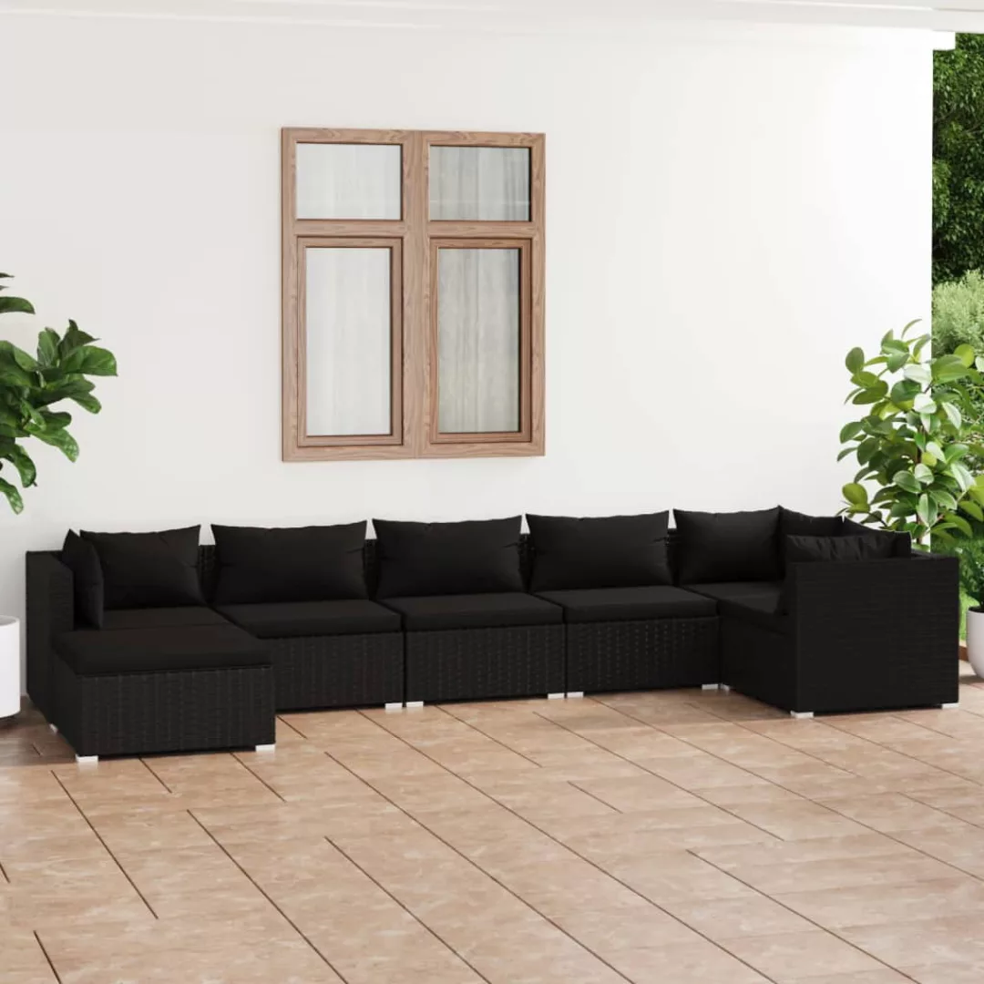 Vidaxl 7-tlg. Garten-lounge-set Mit Kissen Poly Rattan Schwarz günstig online kaufen