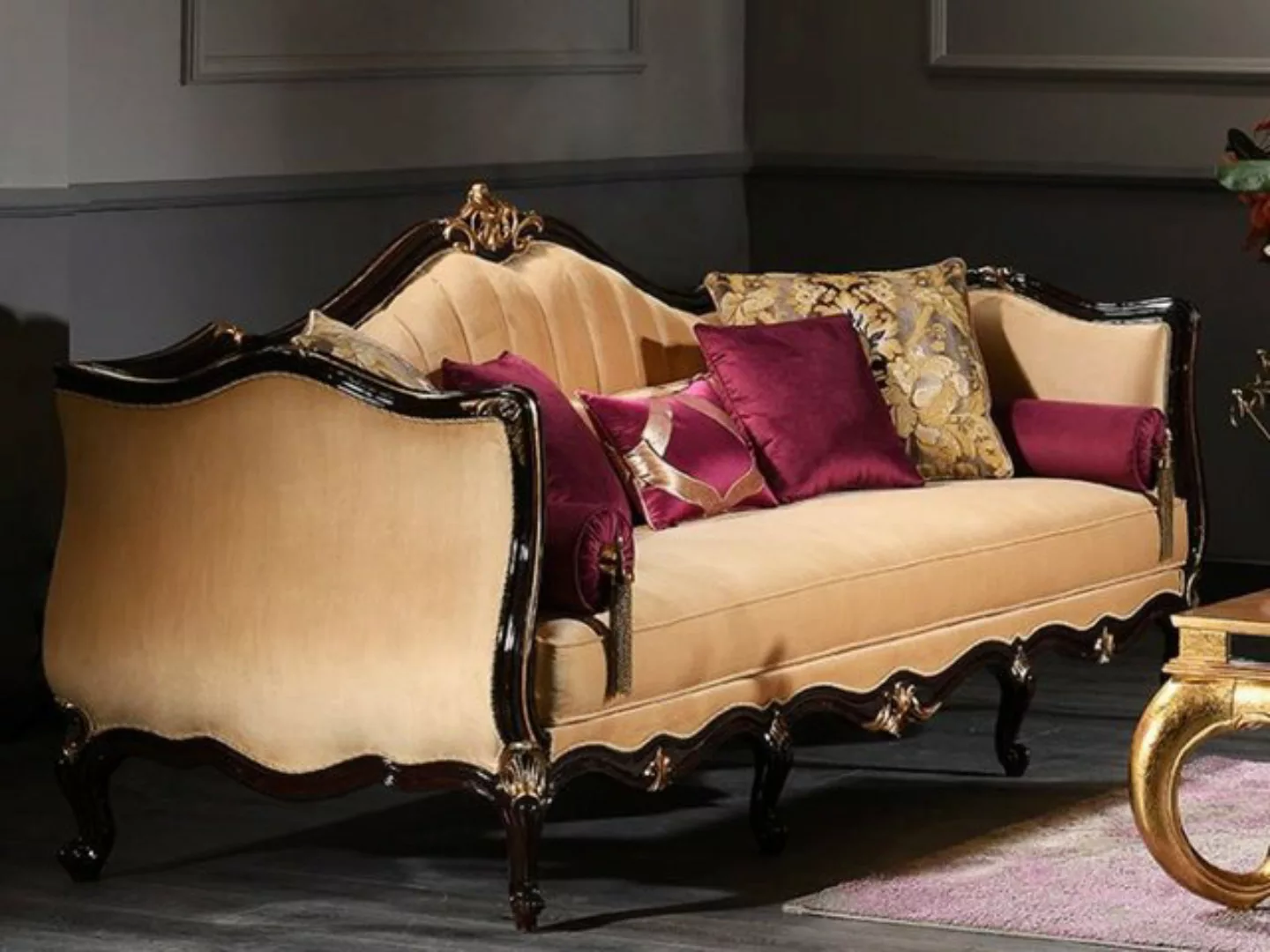 Casa Padrino Sofa Luxus Barock Sofa Beige / Schwarz / Gold 250 x 110 x H. 9 günstig online kaufen