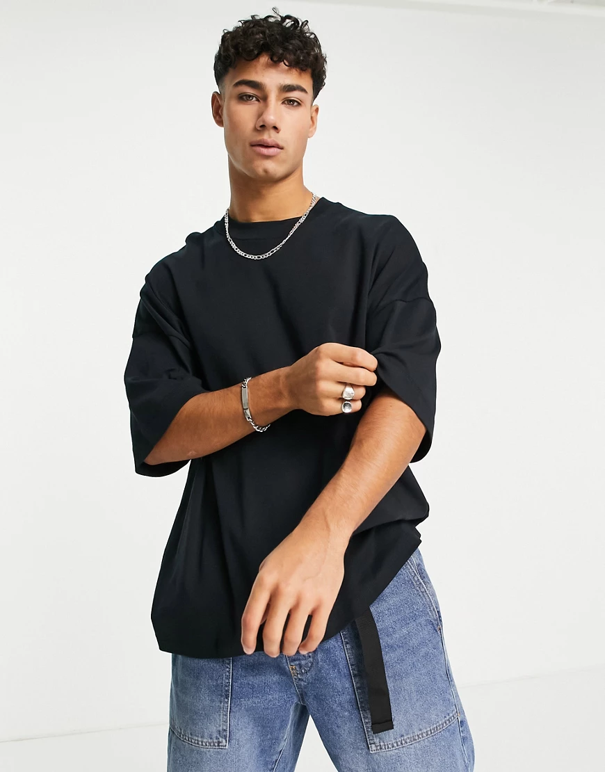 Topman – Extrem übergroßes, hochwertiges T-Shirt in Schwarz günstig online kaufen