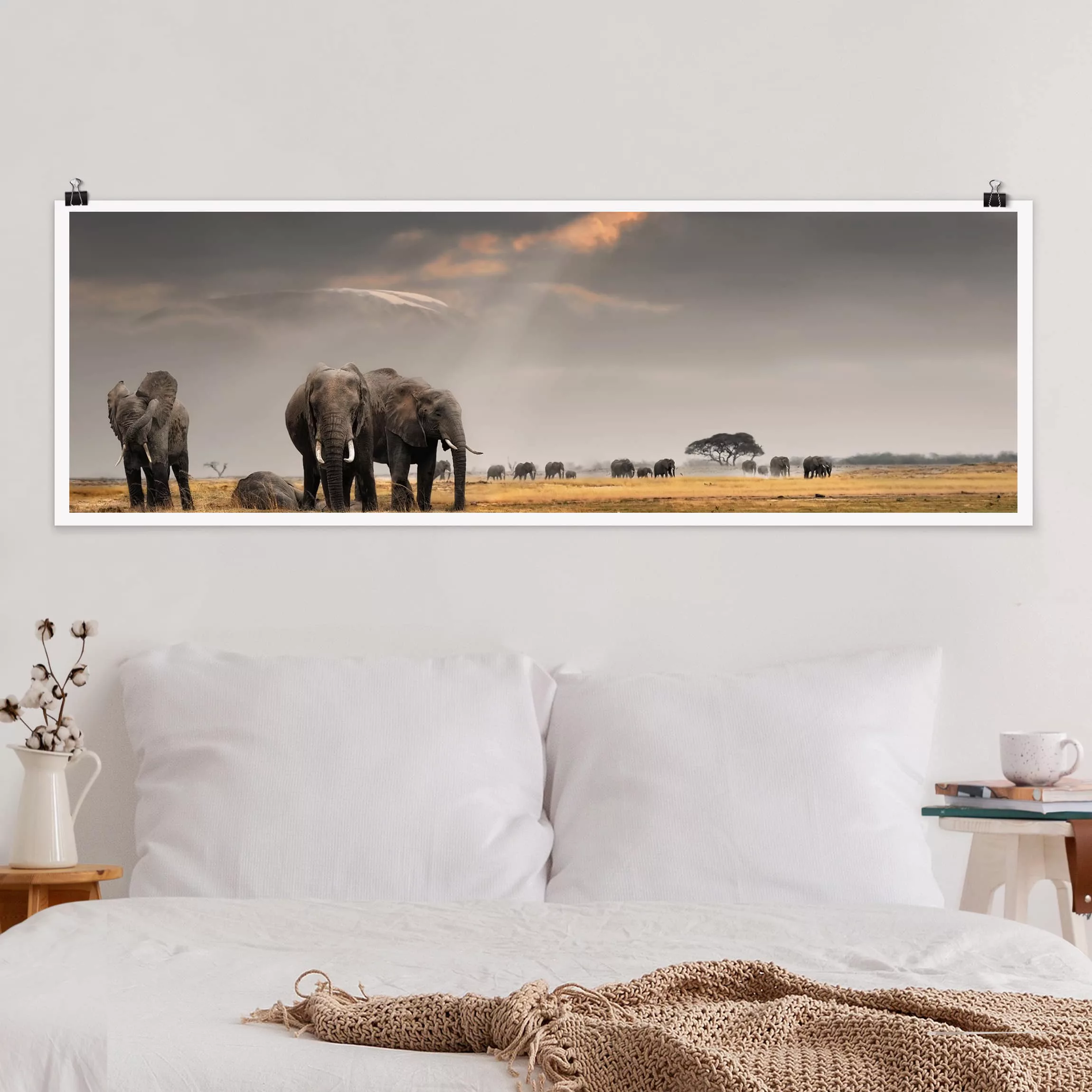 Panorama Poster Natur & Landschaft Elefanten der Savanne günstig online kaufen
