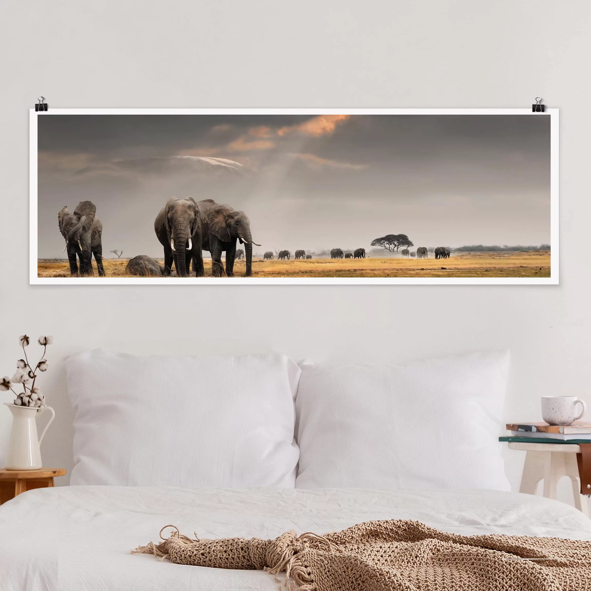 Panorama Poster Elefanten der Savanne günstig online kaufen