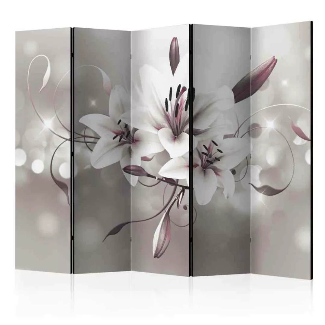 Spanischer Raumteiler mit Lilien Motiv Weiß und Grau günstig online kaufen