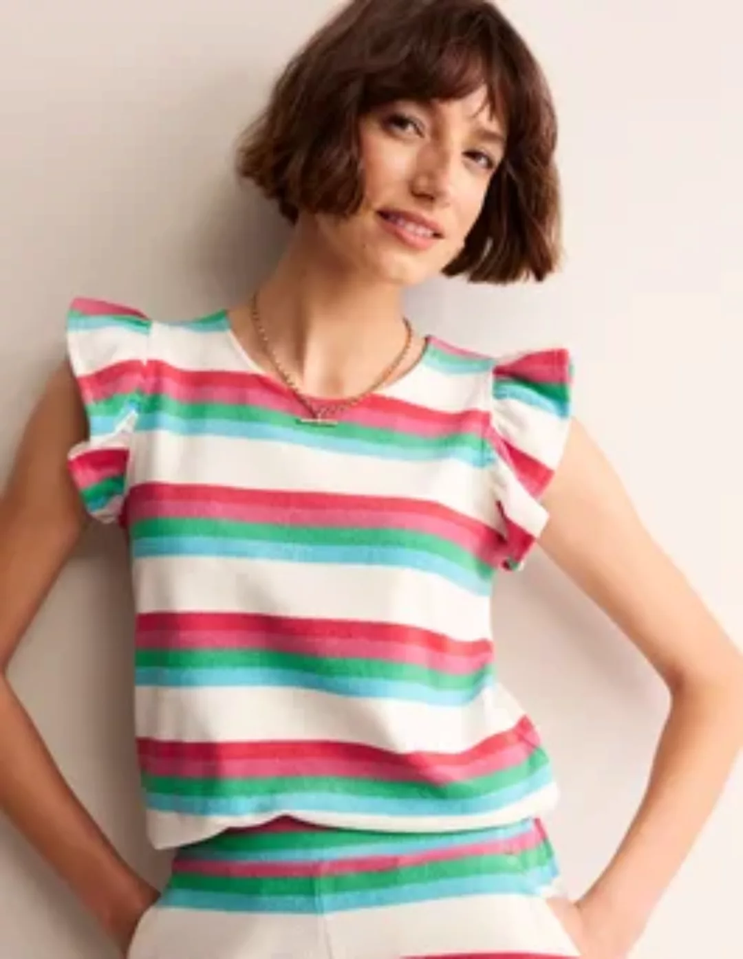 T-Shirt aus Frottee mit Rüschen Damen Boden, Naturweiß, Bunt günstig online kaufen