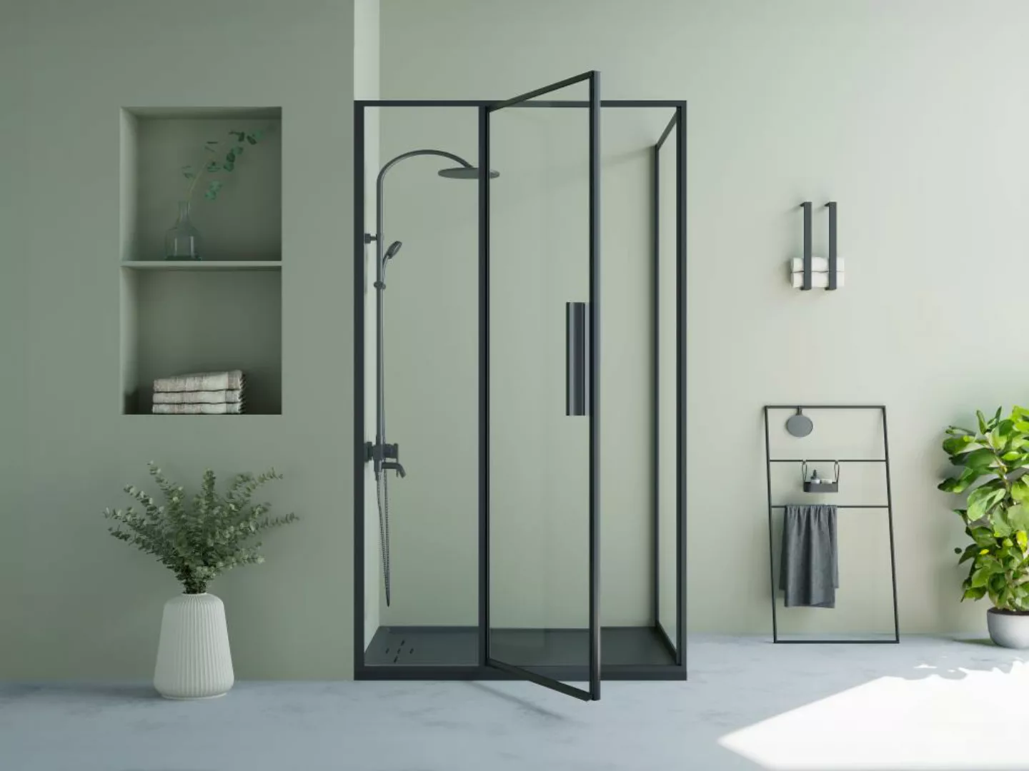 Duschtrennwand mit Schwingtür - Schwarz matt - Industrial Style - 120 x 80 günstig online kaufen