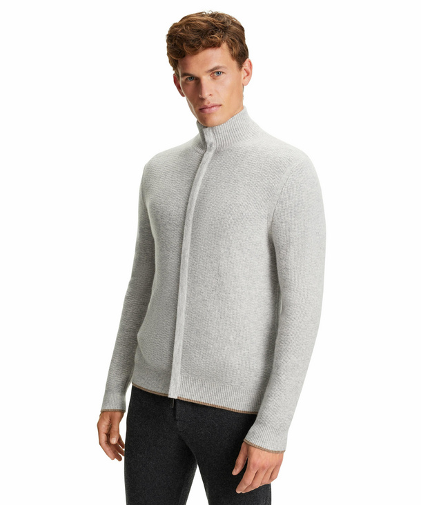 FALKE Herren Cardigan Stehkragen, M, Grau, Uni, Kaschmir, 60191-384503 günstig online kaufen