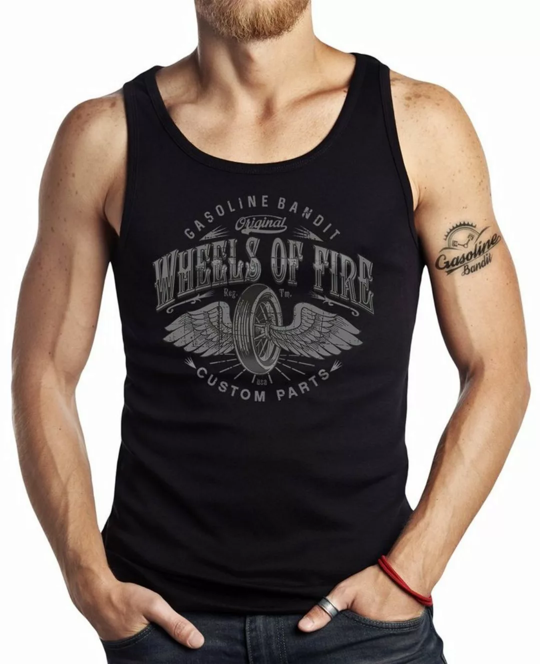 GASOLINE BANDIT® Tanktop für Hot-Rod Biker Racer Motorrad Fans: Wheels on F günstig online kaufen