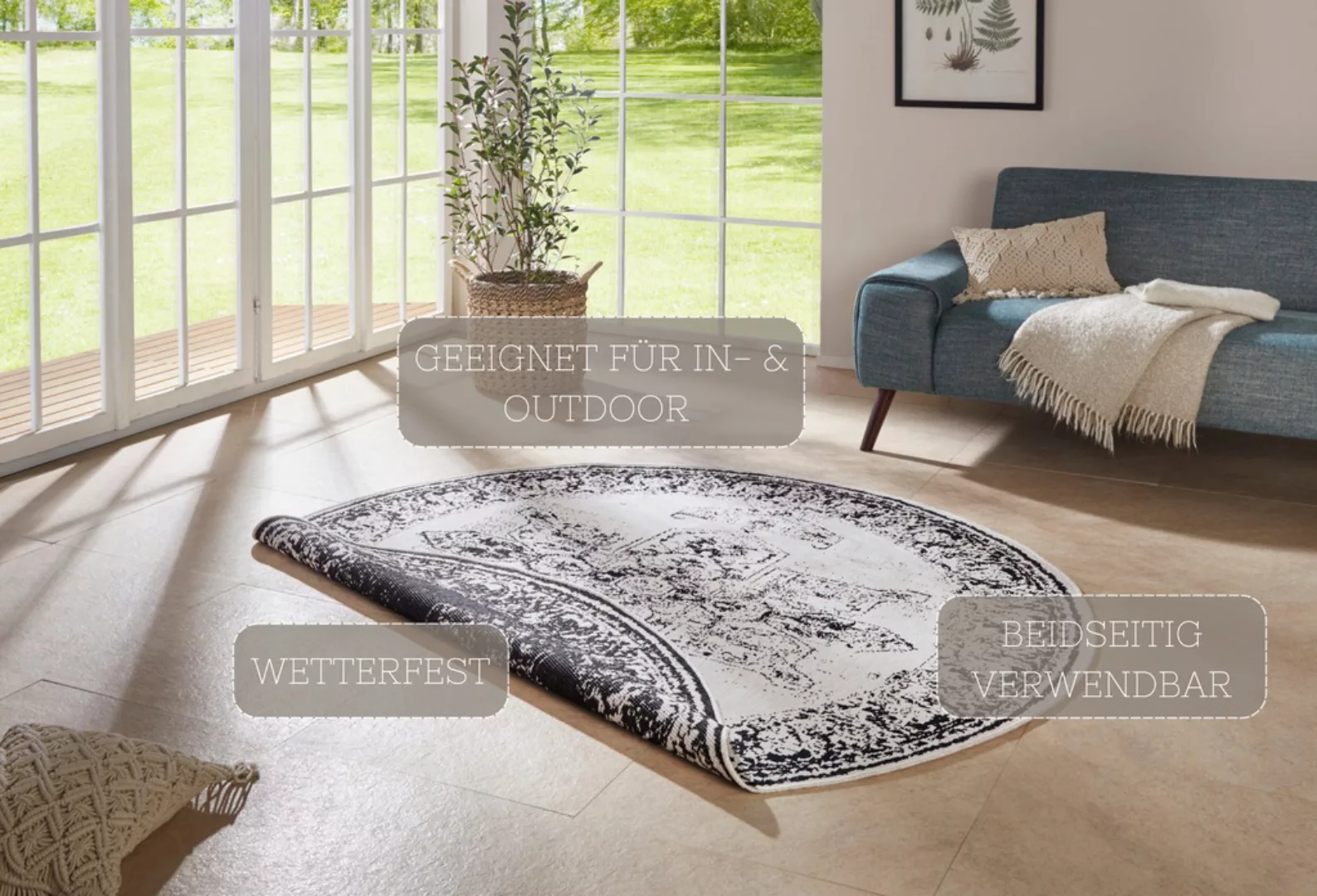 NORTHRUGS Teppich »Borbon«, rund, 5 mm Höhe, In-& Outdoor, Wetterfest, Balk günstig online kaufen