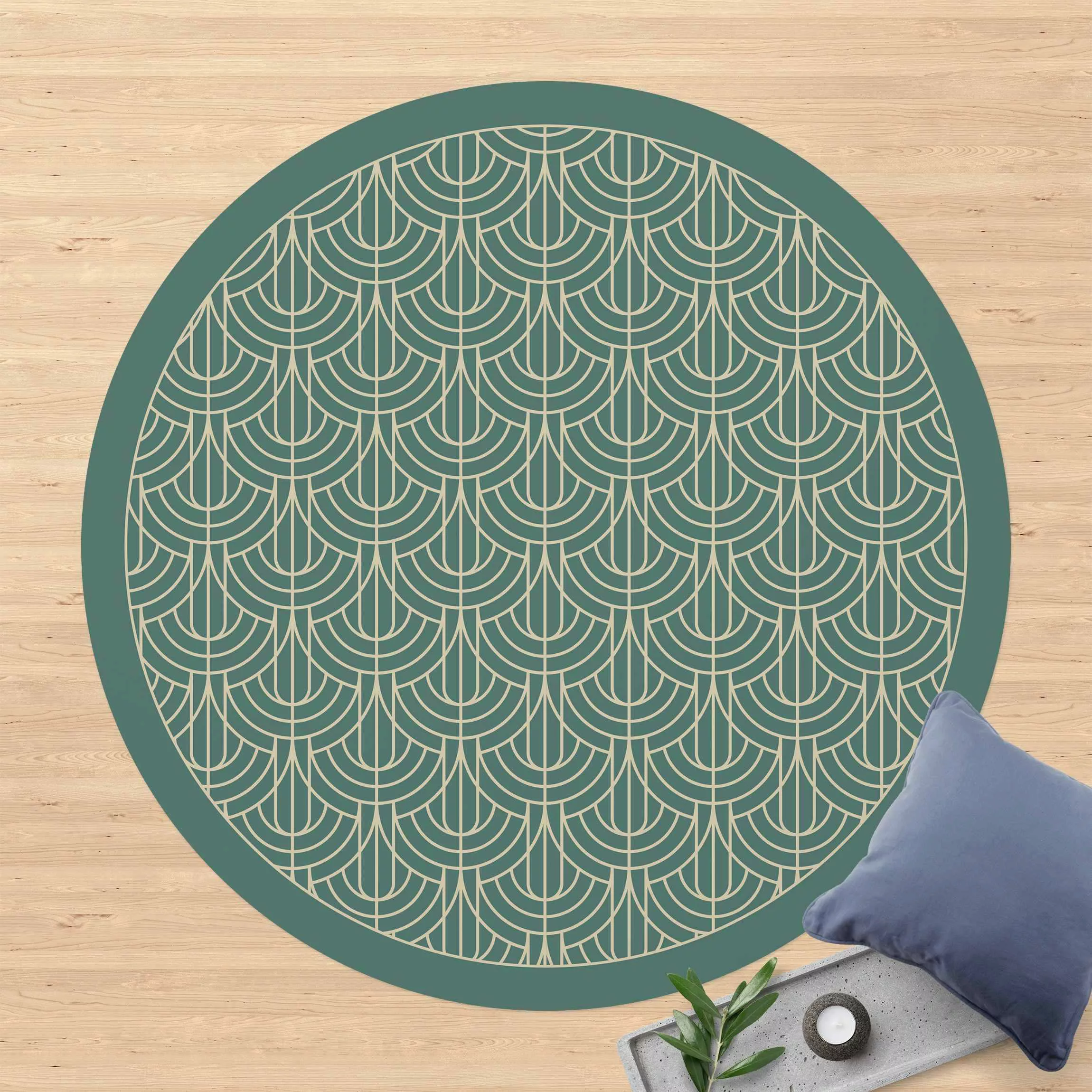 Runder Vinyl-Teppich Art Deco Vorhang Muster mit Rahmen günstig online kaufen