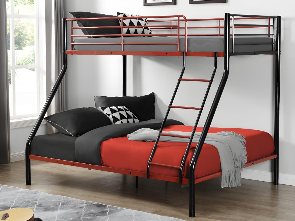 Etagenbett - 90 & 140 x 190 cm - Stahl - Schwarz & Rot + Matratze - ELEVATI günstig online kaufen