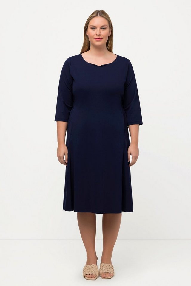 Ulla Popken Sommerkleid Midikleid elastische Taille Herzausschnitt 3/4-Arm günstig online kaufen