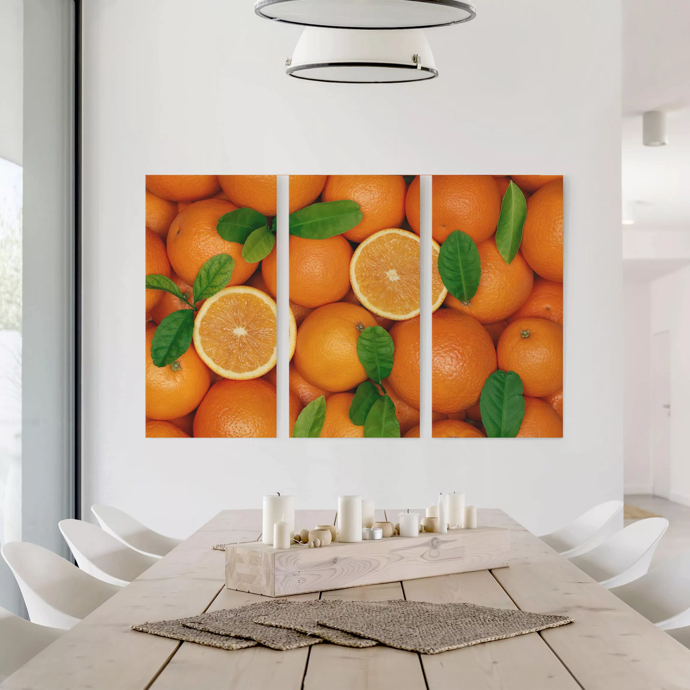 3-teiliges Leinwandbild Küche - Querformat Saftige Orangen günstig online kaufen