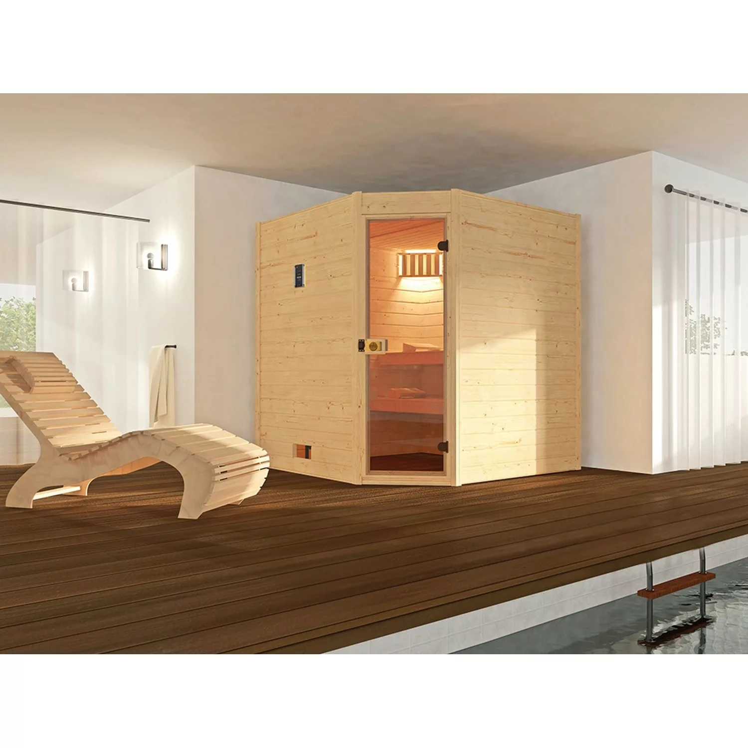 Weka Massivholzsauna Valida Eck 1.8 GT ohne Ofen Naturbelassen 189 x 172 cm günstig online kaufen