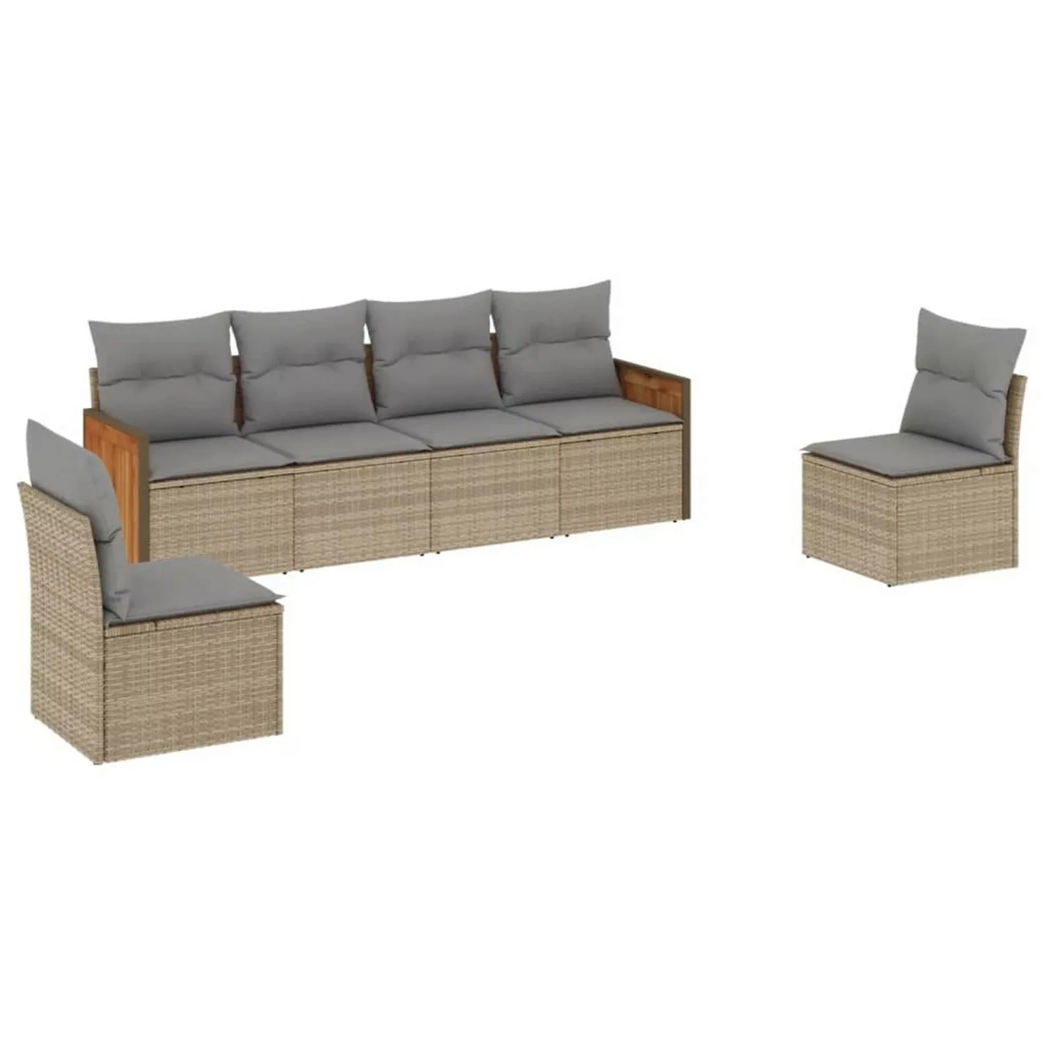 vidaXL 6-tlg Garten-Sofagarnitur mit Kissen Beige Poly Rattan Modell 185 günstig online kaufen