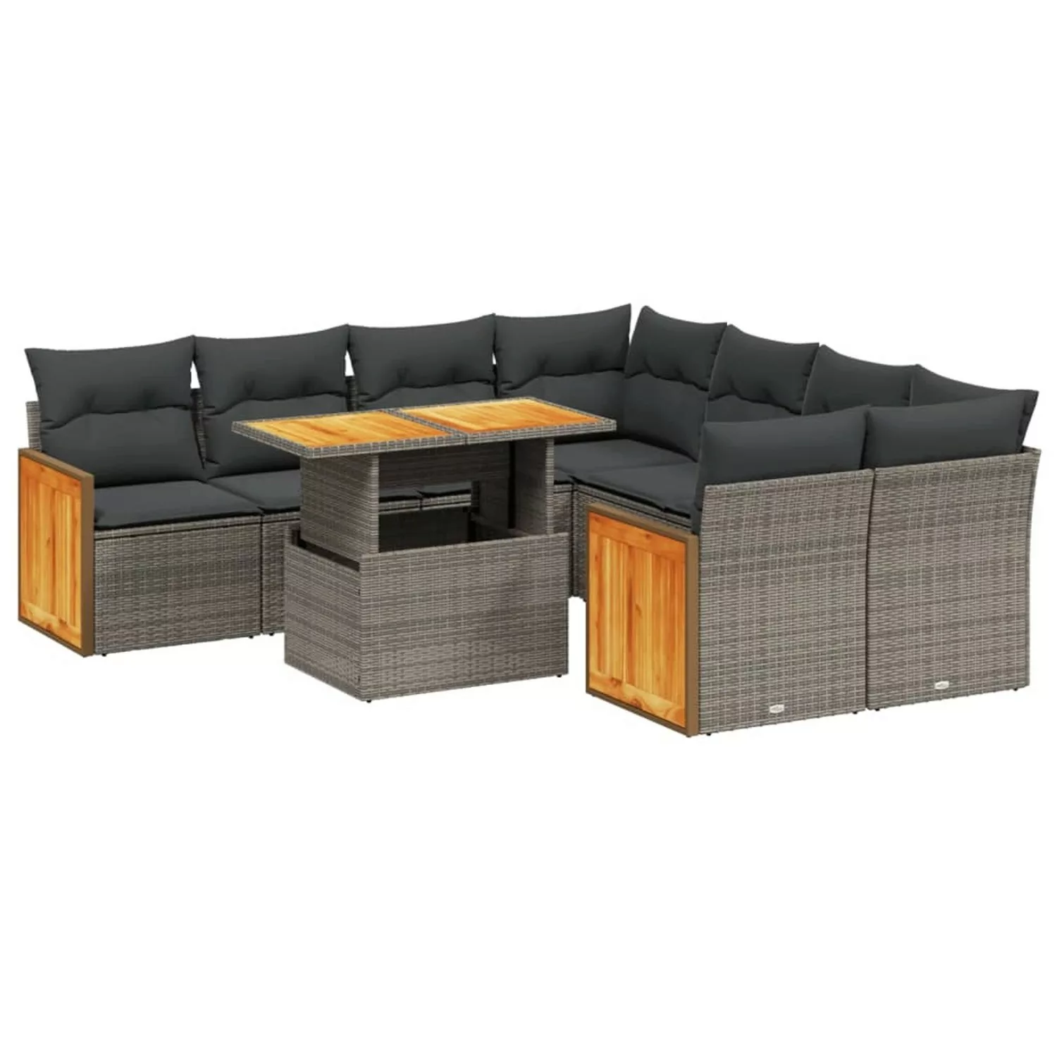 vidaXL 9-tlg Garten-Sofagarnitur mit Kissen Grau Poly Rattan Modell 134 günstig online kaufen