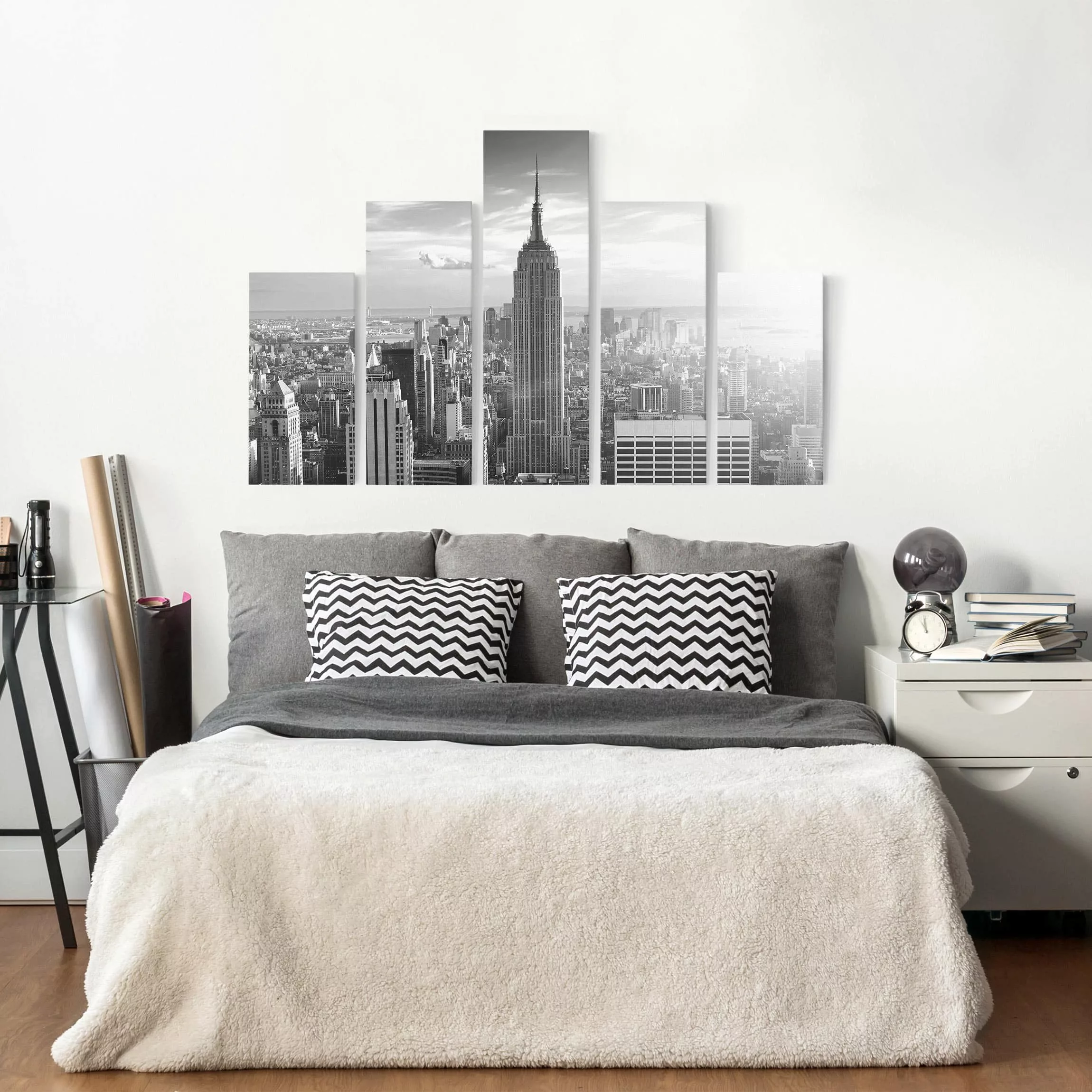 5-teiliges Leinwandbild - Querformat Manhattan Skyline günstig online kaufen