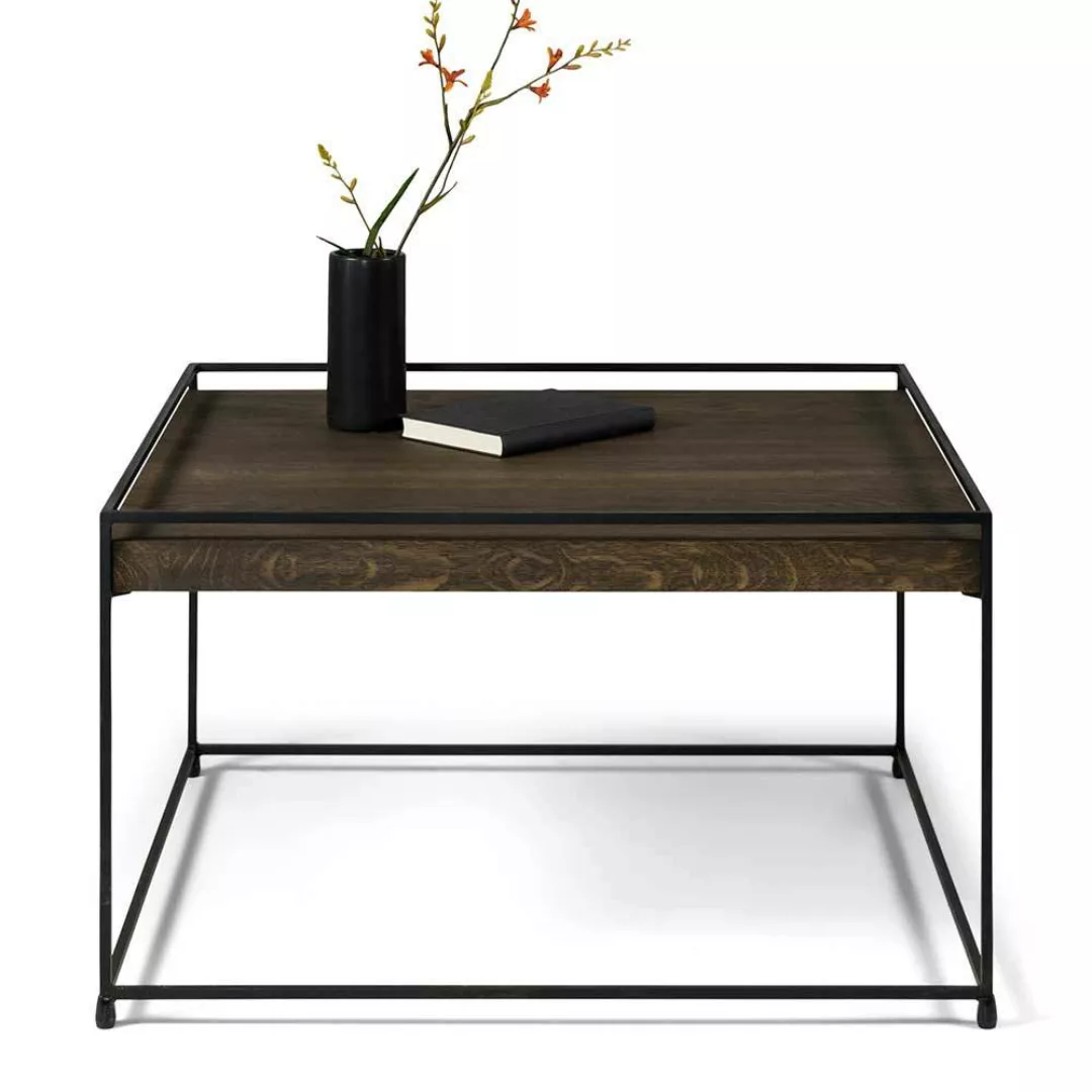 Wohnzimmer Tisch in Walnussfarben Eiche Massivholz und Metall günstig online kaufen
