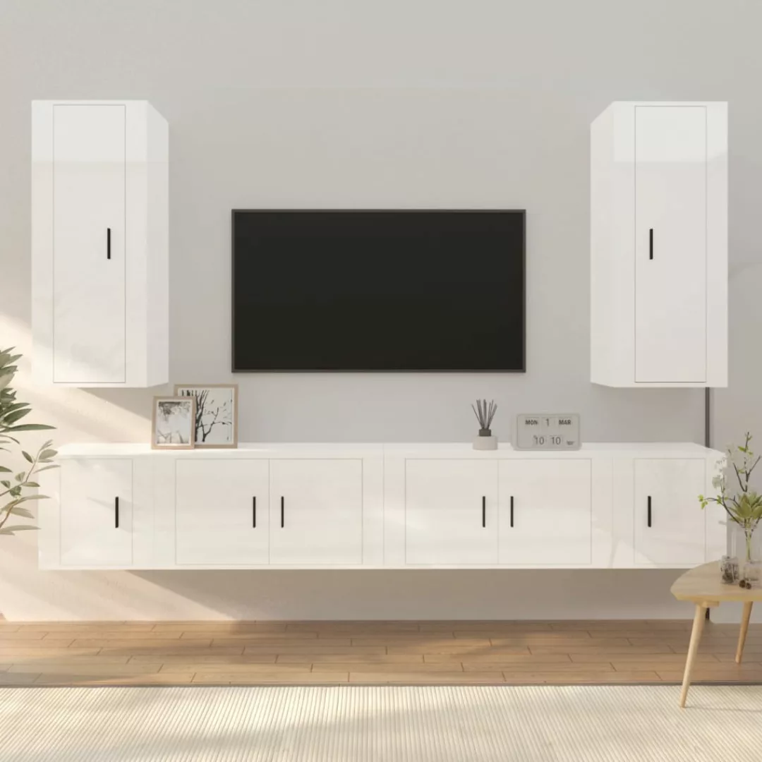 Vidaxl 6-tlg. Tv-schrank-set Hochglanz-weiß Holzwerkstoff günstig online kaufen