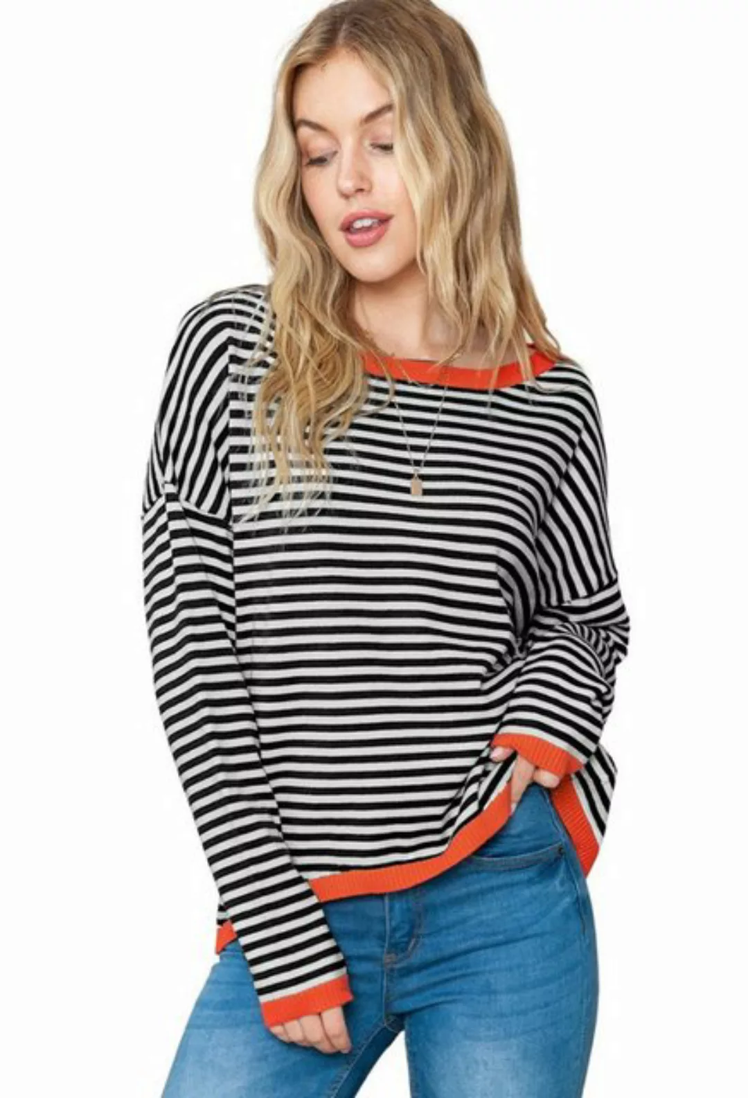 LOVGCCN Langarmbluse Gestreiftes, schulterfreies Langarm-Top für Damen (Mod günstig online kaufen