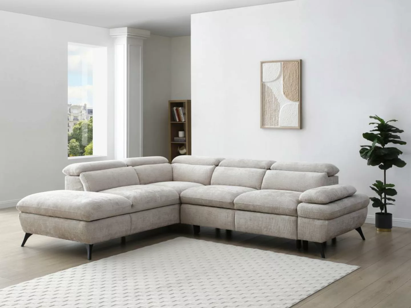 Ecksofa mit Schlaffunktion - Ecke links - Strukturstoff - Beige - SURDELI günstig online kaufen