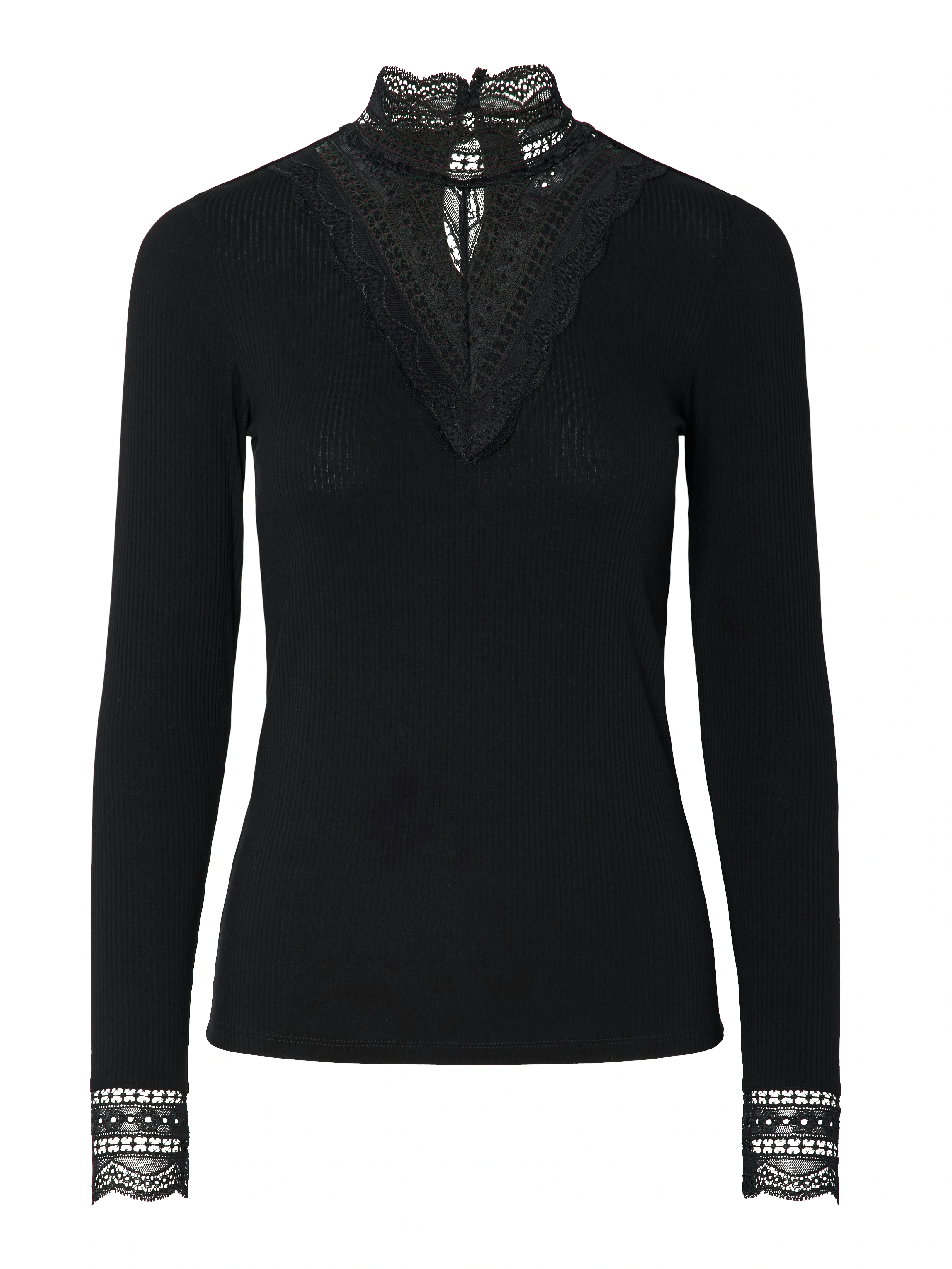 Y.A.S Spitzenshirt "YASELLINA LS HIGH NECK TOP S. NOOS" günstig online kaufen