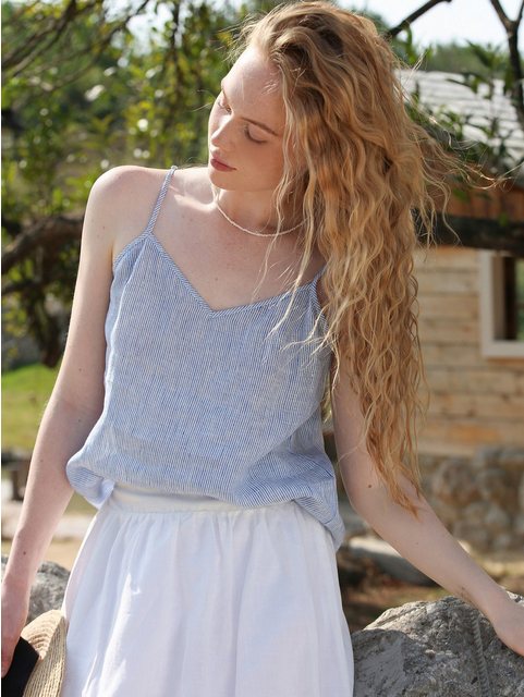 RUZU UG Blusentop Shirtbluse Camisole Gestreifte Damen Sommer V-Ausschnitt günstig online kaufen