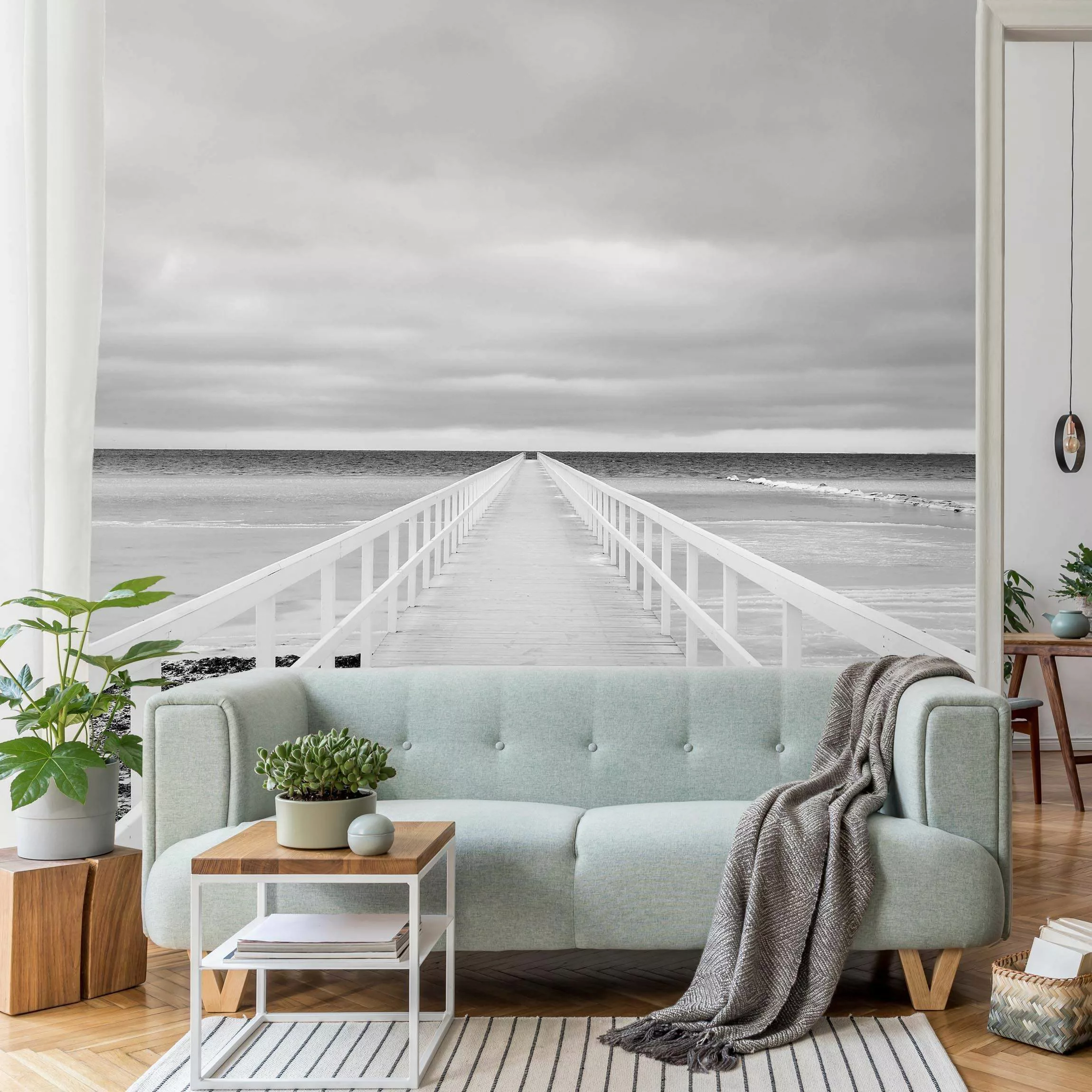 Fototapete Brücke in Schweden Schwarz-Weiß günstig online kaufen