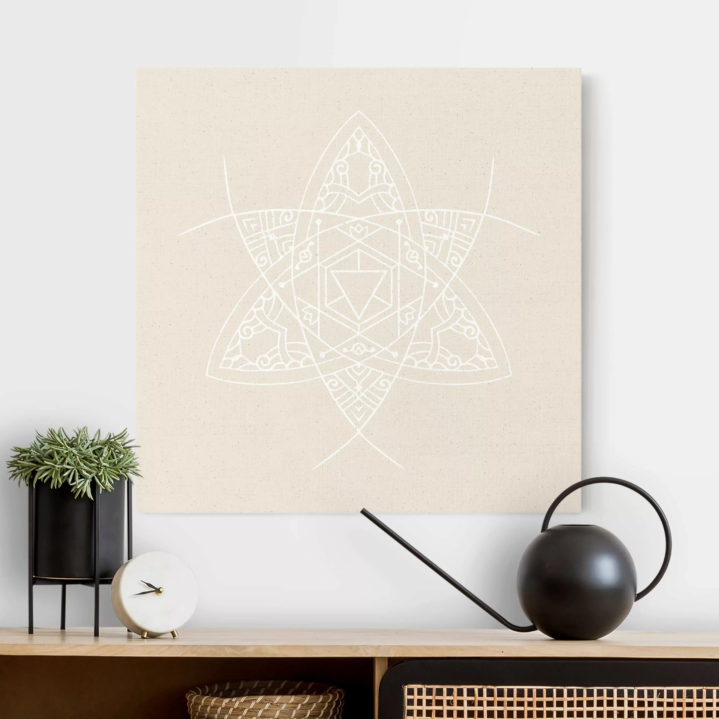 Leinwandbild auf Canvas Natural Weiße Linien - Mandala Triangel günstig online kaufen