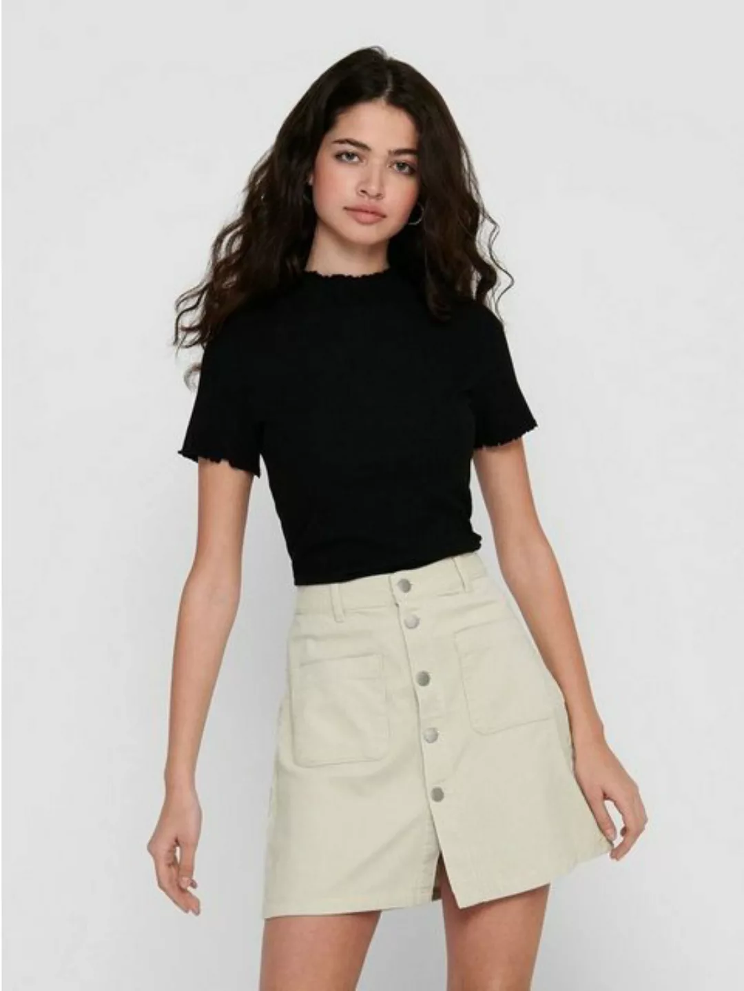 ONLY T-Shirt Geripptes Cropped T-Shirt Stehkragen Rundhals Top Gewellt ONLE günstig online kaufen