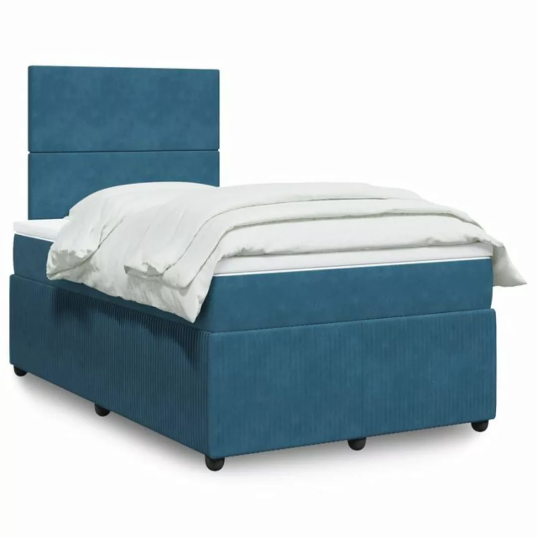 vidaXL Boxspringbett, Boxspringbett mit Matratze Blau 120x200 cm Samt günstig online kaufen