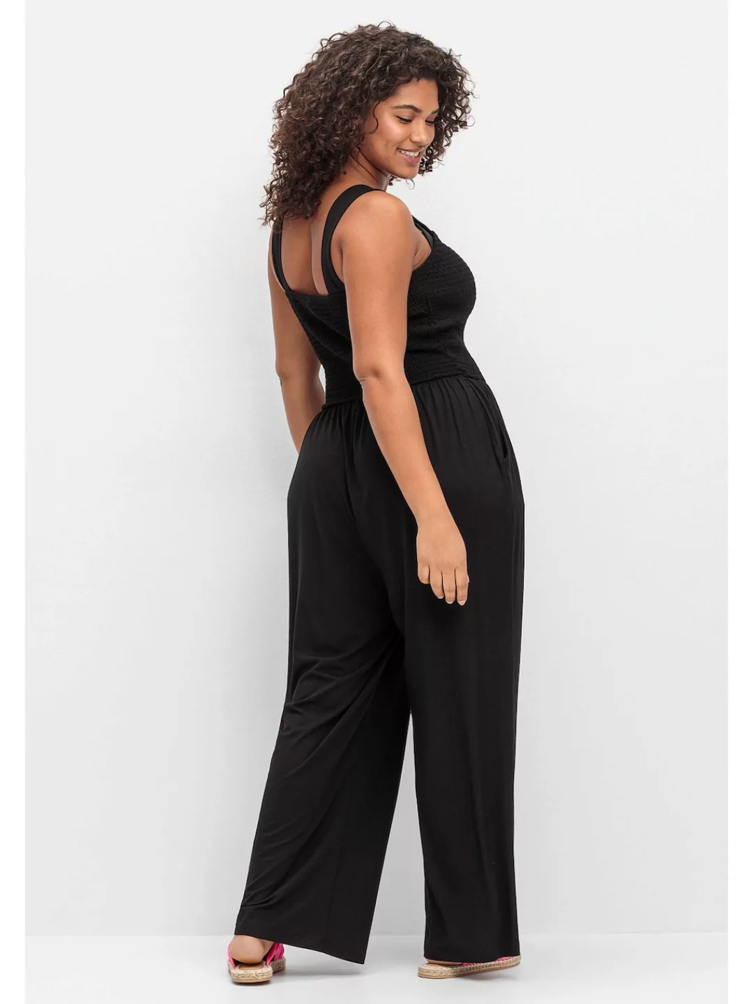 Sheego Jumpsuit "Große Größen", mit Smok-Oberteil und weitem Bein günstig online kaufen