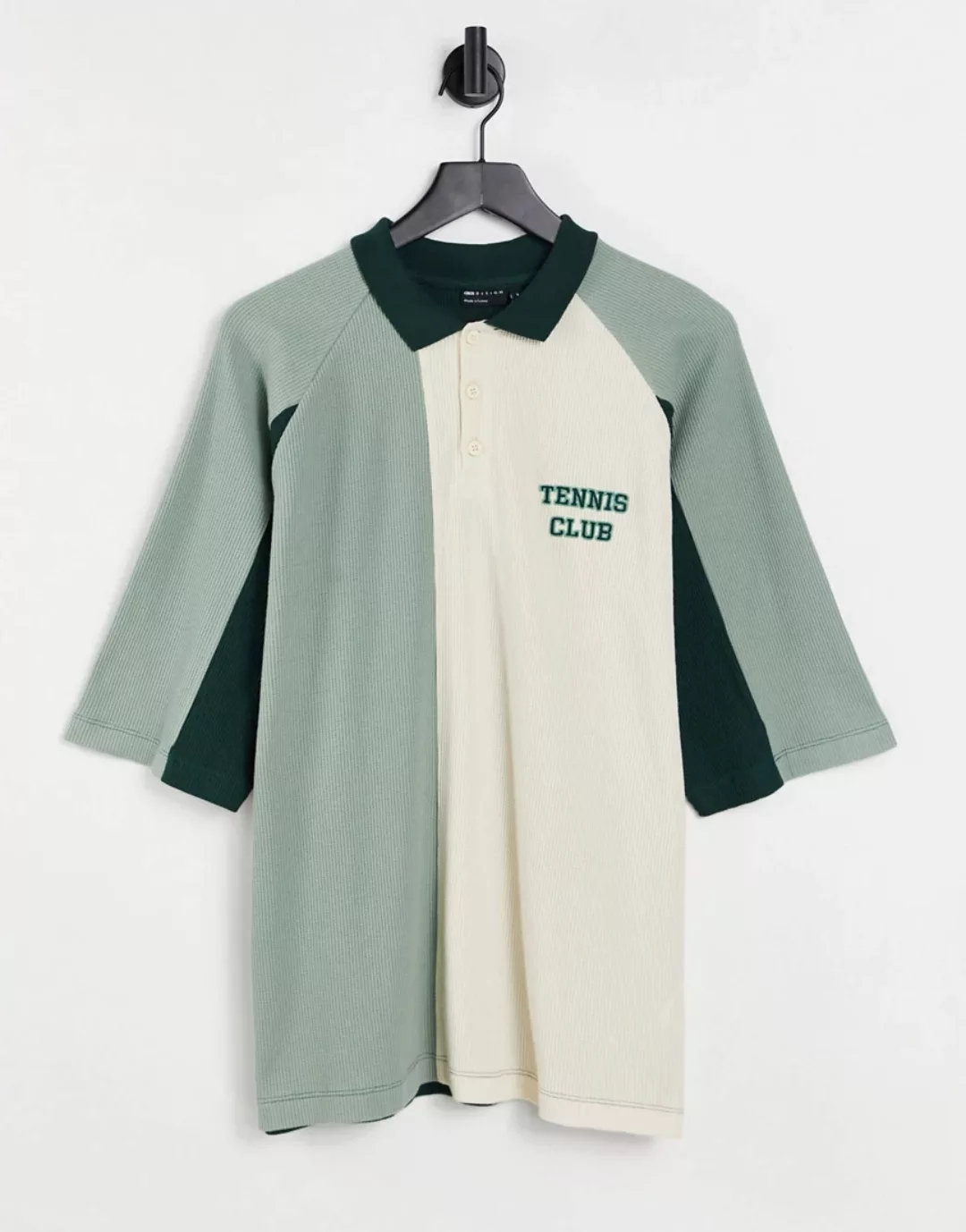 ASOS DESIGN – Kurzärmliges Oversize-Poloshirt mit Waffelstruktur, Farbblock günstig online kaufen
