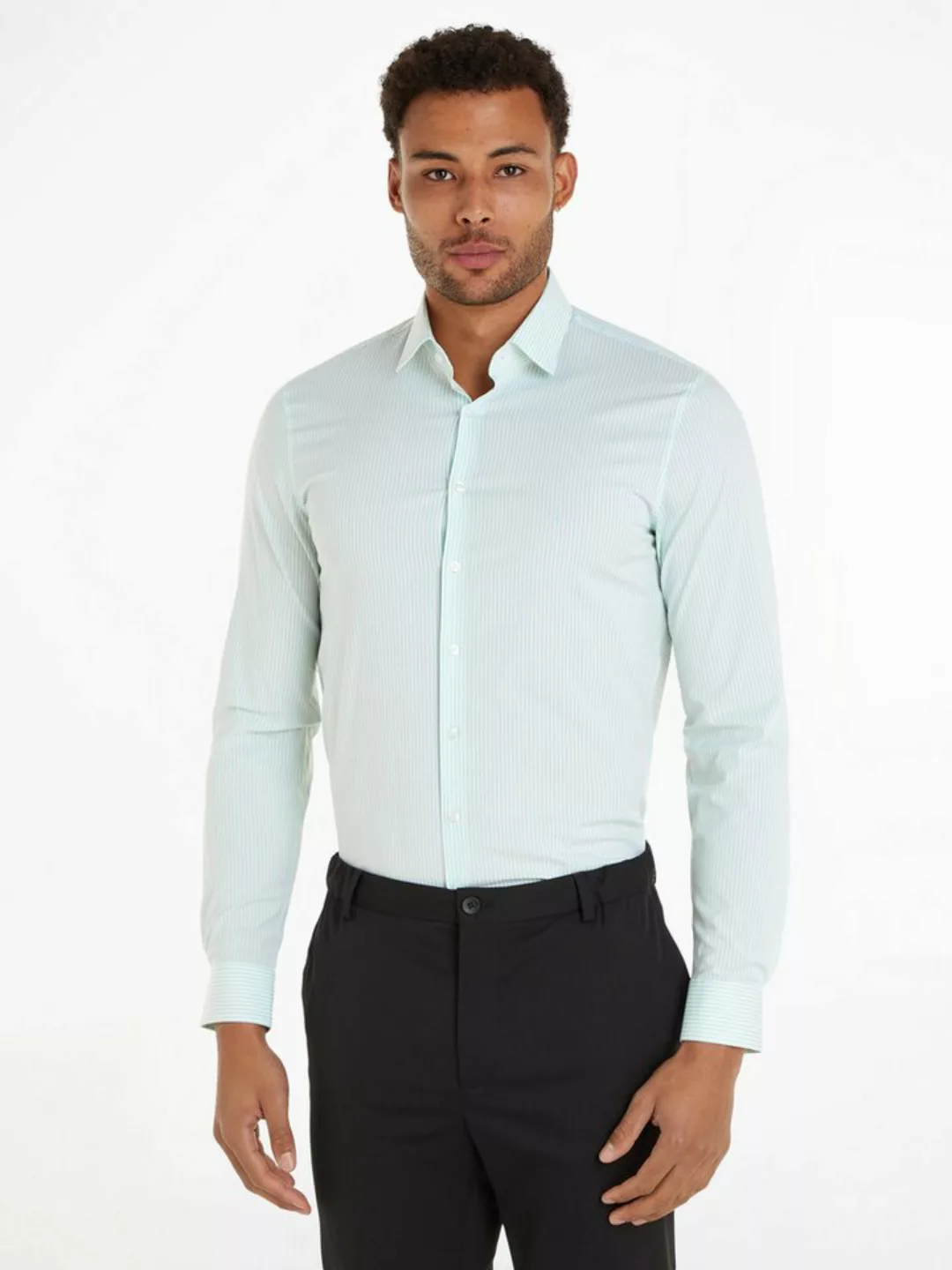 Calvin Klein Langarmhemd POPLIN STRIPE SLIM SHIRT mit Logoprägung günstig online kaufen