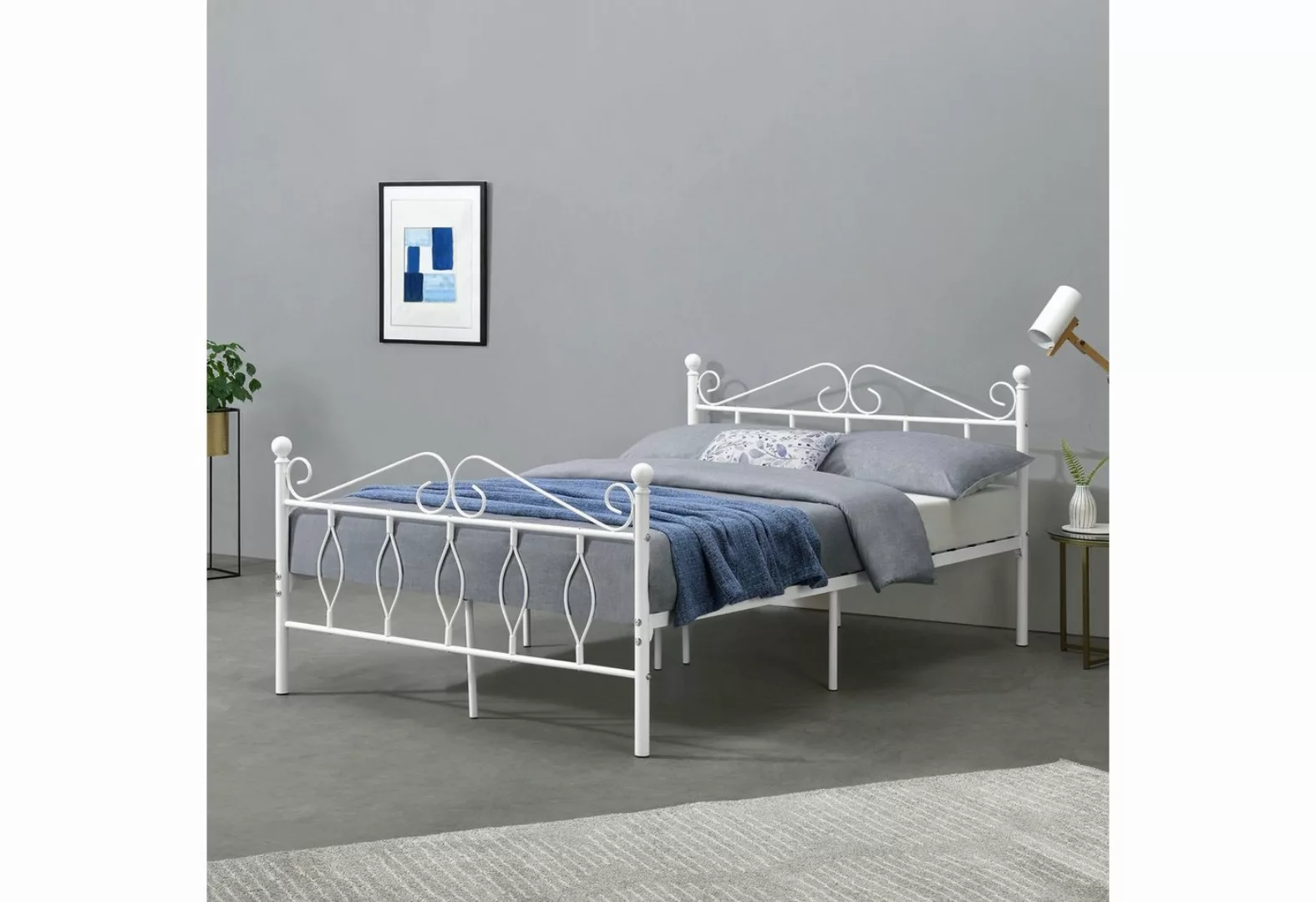 en.casa Metallbett, »Apolda« Gästebett mit Stahlramen 140x200 cm Weiß günstig online kaufen