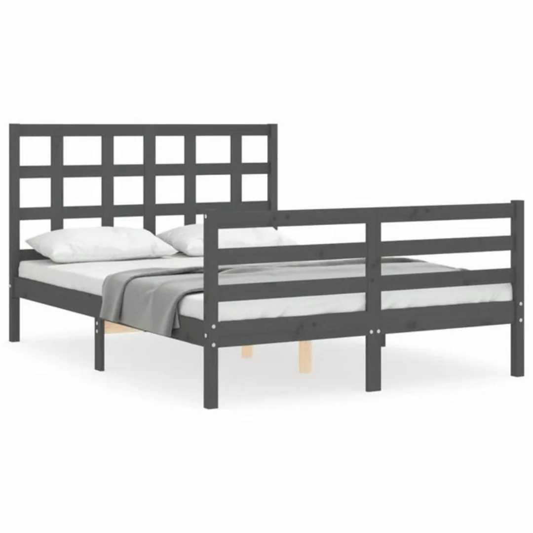furnicato Bett Massivholzbett mit Kopfteil Grau 140x190 cm günstig online kaufen