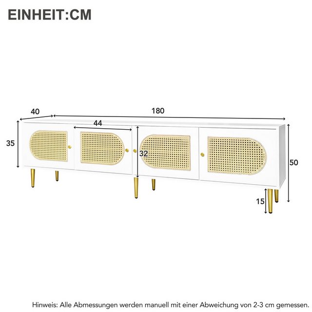 IDEASY TV-Schrank Weißer Rattan-TV-Schrank 180x40x50 cm - (4 Rattan-Türen, günstig online kaufen