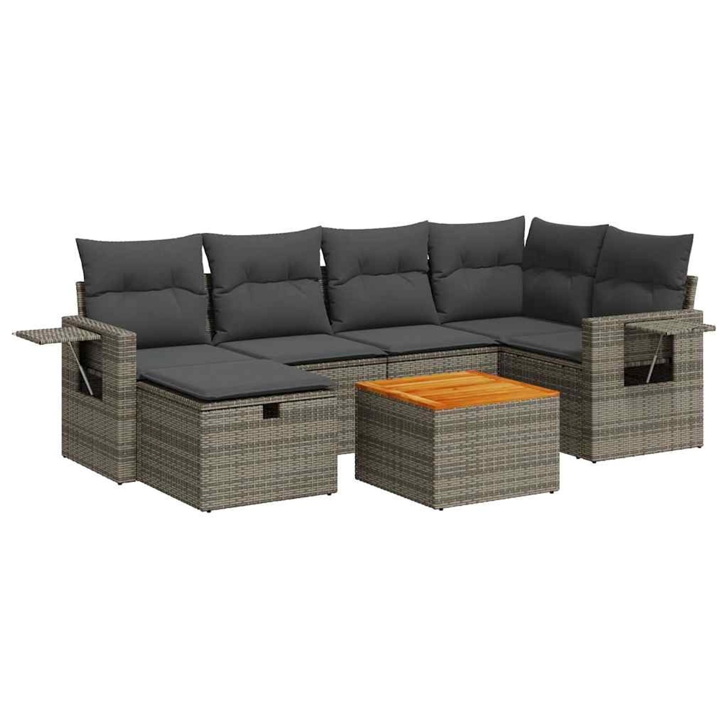 vidaXL 7-Tlg Garten-Sofagarnitur mit Kissen Grau Poly Rattan 3325819 günstig online kaufen