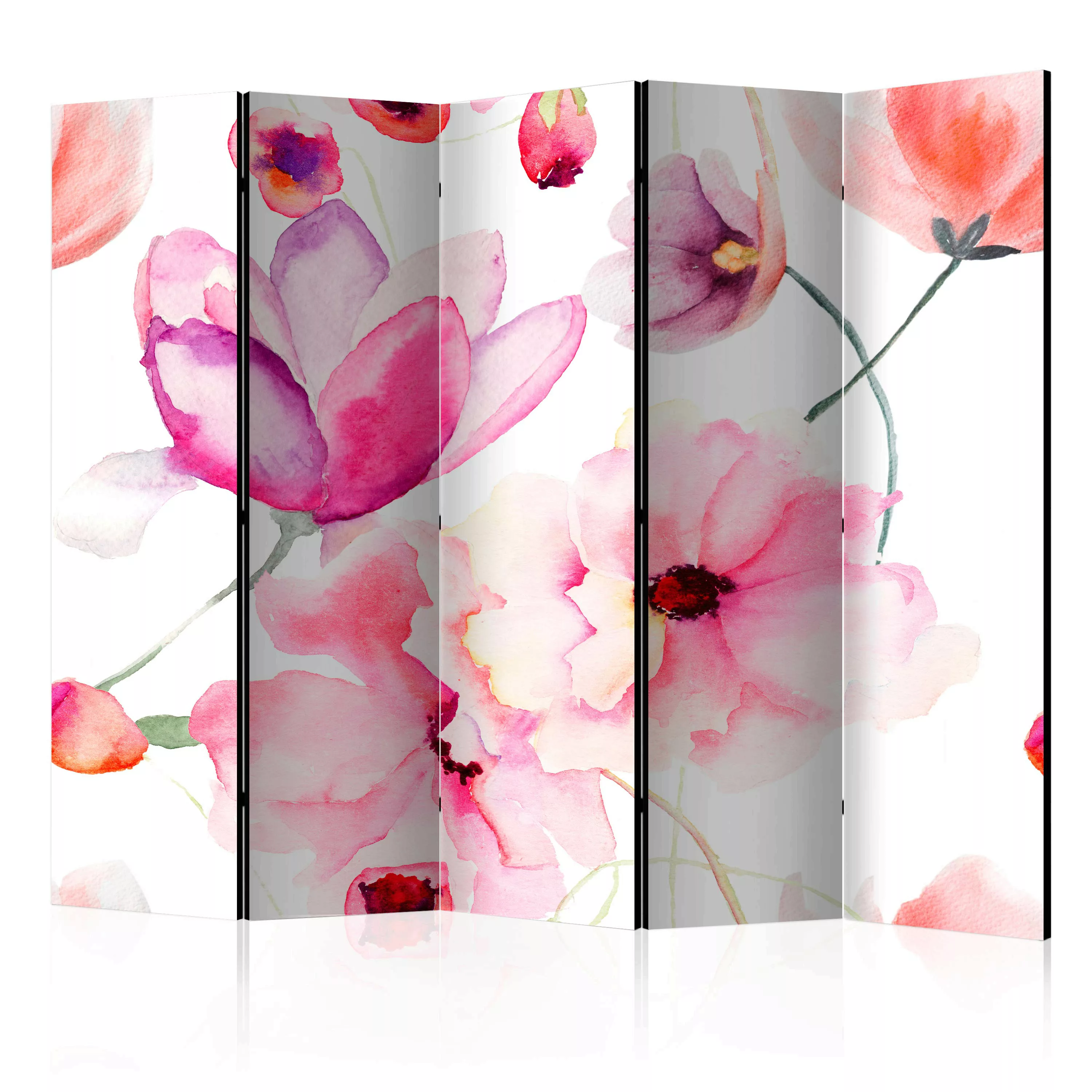 5-teiliges Paravent - Pink Flowers Ii [room Dividers] günstig online kaufen
