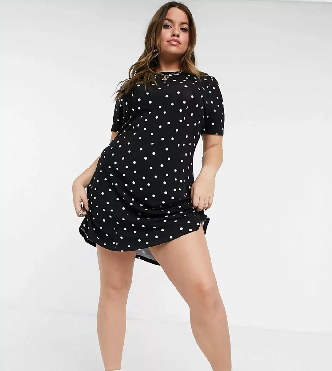ASOS DESIGN Curve – Mini-Nachmitagskleid in Schwarz mit Tupfen günstig online kaufen