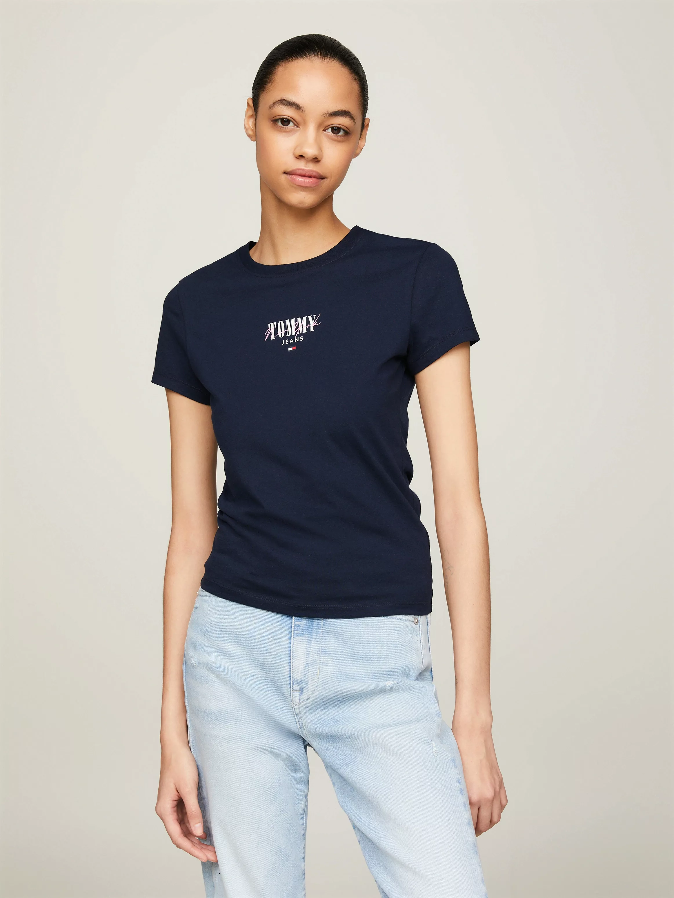 Tommy Jeans Rundhalsshirt Rib Slim Essential Logo Rippshirt, feines Jersey günstig online kaufen