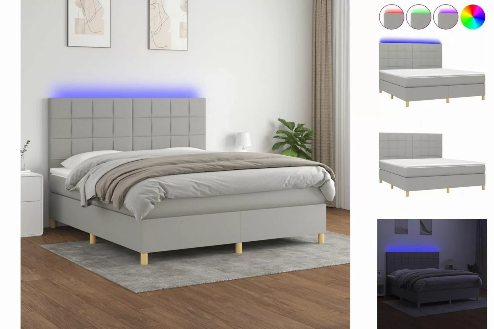 vidaXL Boxspringbett Bett Boxspringbett mit Matratze & Topper & LED (180 x günstig online kaufen